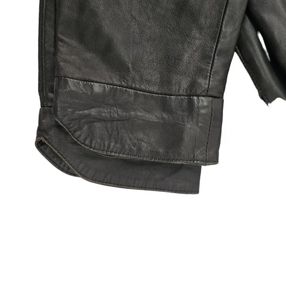 90s High Waist Leather Pants Laced Belt Slash Pockets Curved Hem Womens 26 Black - Picture 7 of 11